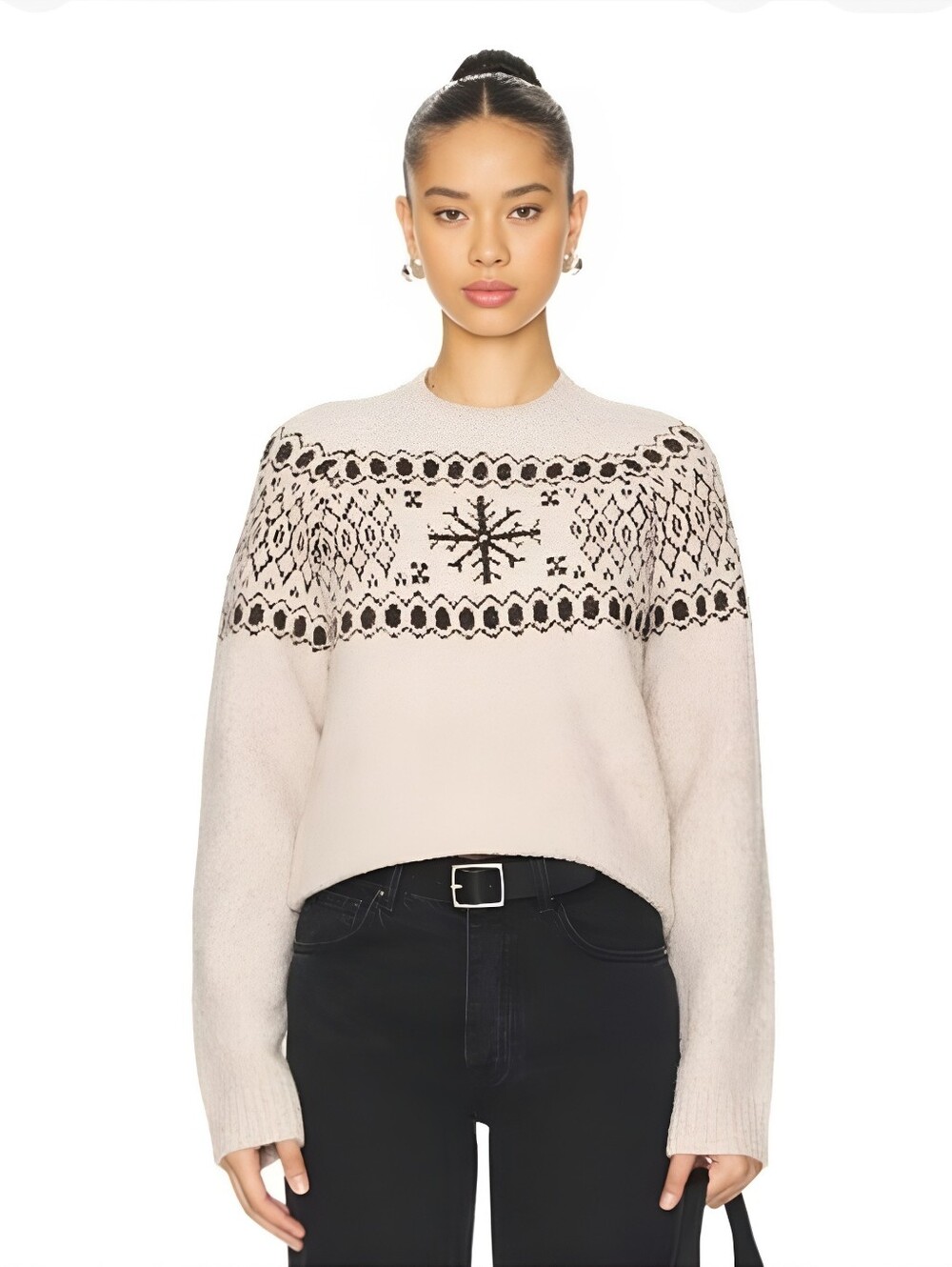 NWOT Lovers + Friends Beige Fair Isle Crewneck Sweater Aspen Wool Luxury Cute